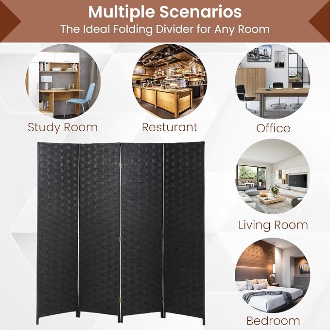 Room Divider Wall Divider 6FT 4 Panels Wood Mesh Hand-Woven Indoor Room Screen - Image 6