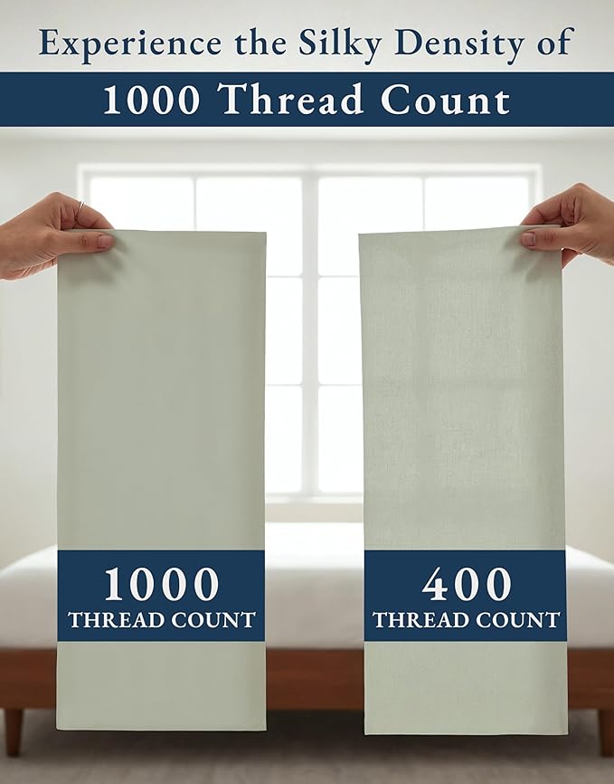 100% Egyptian Cotton Queen Bed Sheet Set – 1000 Thread Count 4 Piece Queen Sheets Set, Breathable & Fade Resistant, Silky Sateen Weave, Ultra-Soft Hotel Luxury Bedding with 15" Deep Pocket - Mineral