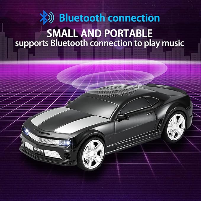 WSTER WS-592 Supercar Design Bluetooth Replica Speaker – Portable Car Model Wireless Speaker with TWS Stereo, FM Radio, LED Party Lights, USB/TF Playback, Hands-Free Calling, Microphone(Black)