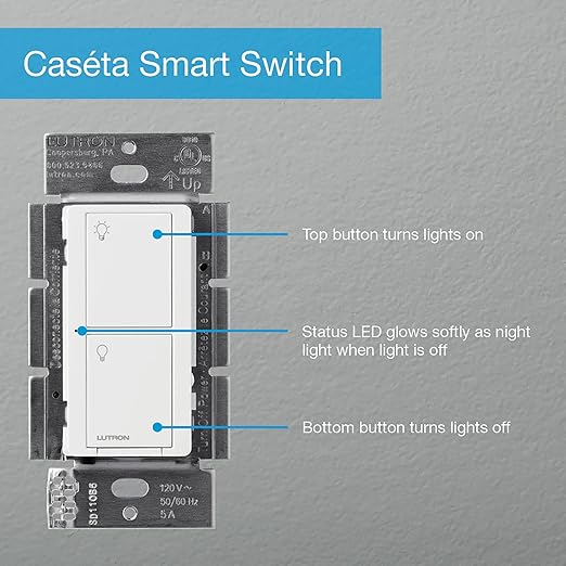 Lutron Caseta Original Smart Light Switch (Lutron Smart Hub Required), for Home, LED Lights, and Fans, 6 Amp, Single-Pole/3-Way, Neutral Required, PD-6ANS-WH-6-Pack, White, 6 Pack