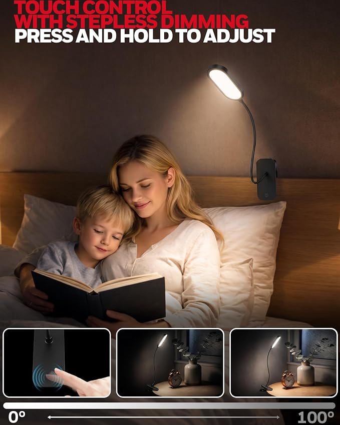 Honeywell Clip On Reading Light, Rechargeable Gooseneck CRI95 4000K Dimming | - Image 4