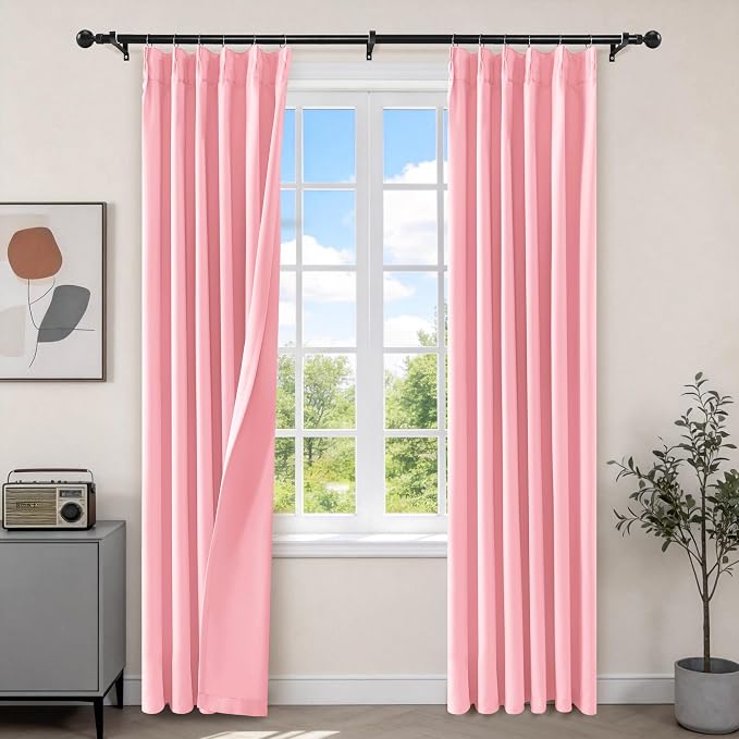 Etherealveil Hot Pink Pinch Pleated Blackout Curtains 2 Panels 40"x84" | Back by Etherealveil