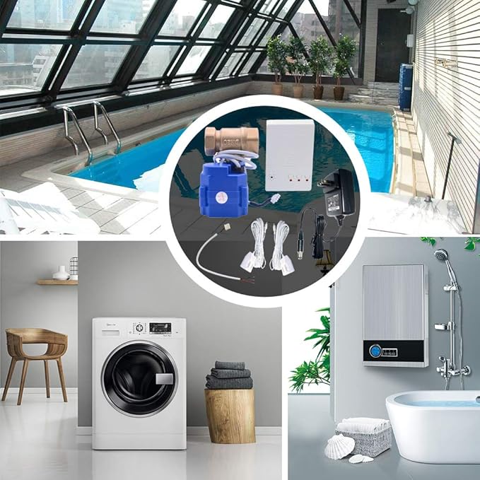 E-SDS Water Leak Detector with Shutoff Valve Sounds Alarm, Automatic Water Leak Shut Off Valve System for Pipes 3/4 NPT, Flood Prevention for Laundry,Water Heaters and More