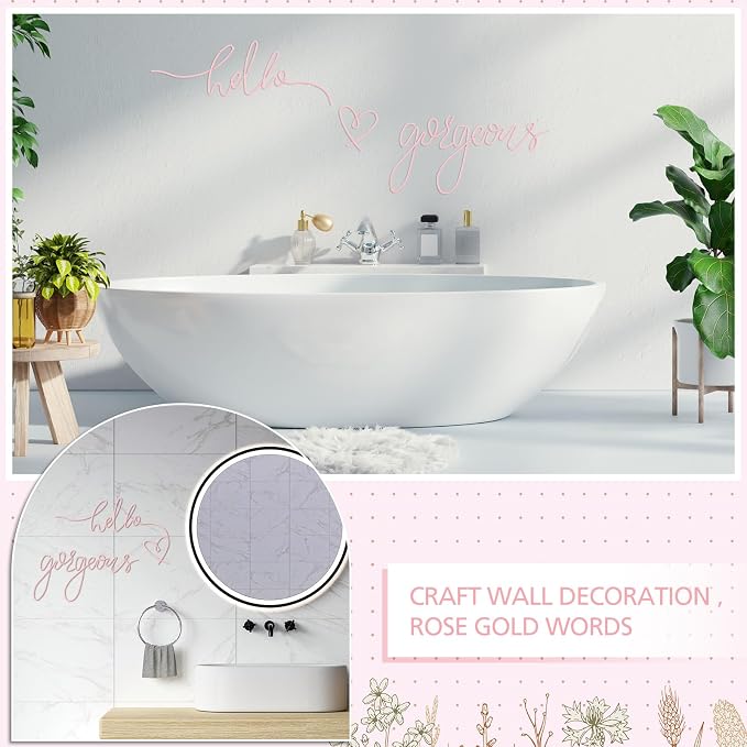 Metal Hello Gorgeous Wall Art Minimalist Wall Decor, Light Pink, Classic | - Image 5