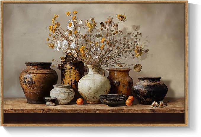 Framed Vintage Farmhouse Rustic Floral Pottery Kitchen Wall Art, 24x36 In | - Image 9