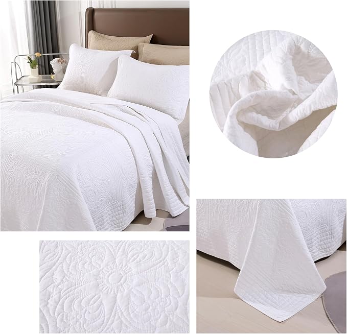 ROOMLIFE Quilt Set Full Size 3D Floral Embroidery Pattern 3-Piece Cotton - Image 5
