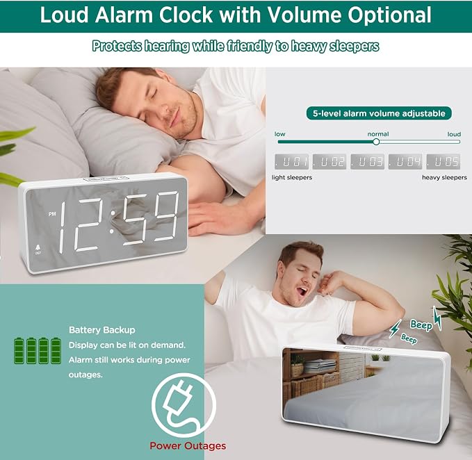 Peakeep Digital Alarm Clock for Bedroom Bedside, Large Display 5 Dimmers | - Image 4