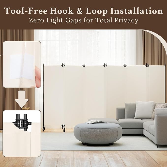 Kokorona 6 Panel Room Divider, 6FT Tall Folding Privacy Screen - Image 3