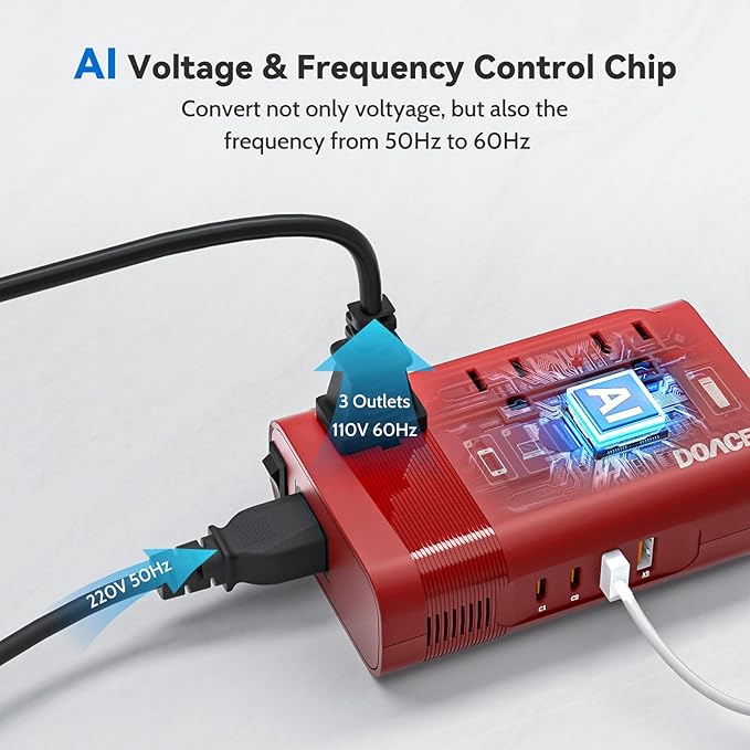 DOACE 350W Voltage Converter, Ai 220V to 110V Converter and 50Hz to 60Hz Transformer, Power Convert Adapter Combo US to AU, UK, European Travel Plug Adapter for Hair Straightener Laptop Cell Phone