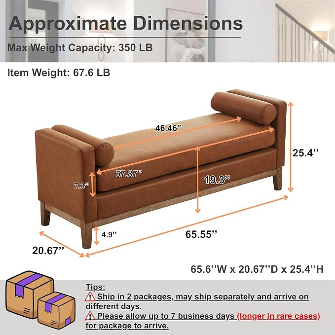 65.6" End of Bed Bench Vegan Leather - Image 2