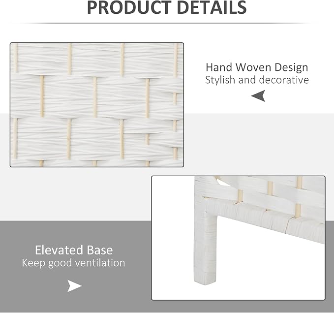 HOMCOM Room Divider 4-Panel, 6FT-Tall Folding Privacy Screen, Hand-Woven Design - Image 5