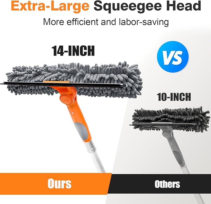 ARTIPOLY 20 Ft High Reach Window Squeegee with 5-12Ft Extra-Thick Aluminum Telescopic Extension Pole| 14" Extra-Large 2-in-1 Window Cleaner Tool| Window Washer for Indoor/Outdoor Window,RV,Truck Glass