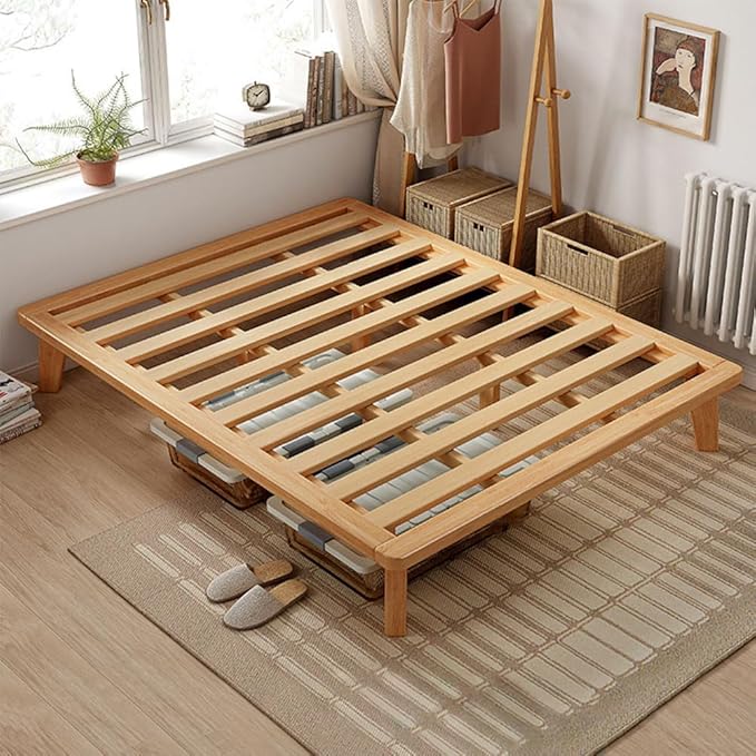 Queen Platform Bed Base - 14 Inch Solid Wood Mattress Foundation with Support Slats and Legs, Queen-Size Rubberwood Simple Bed Frame