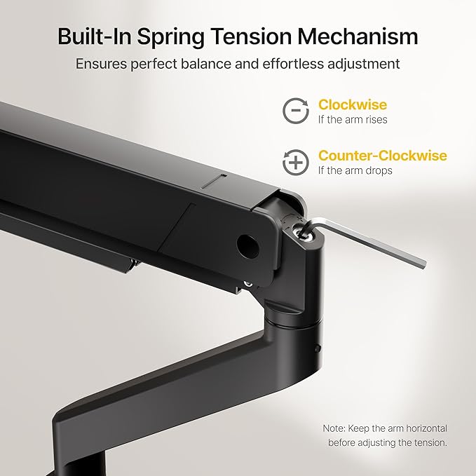 monTEK Single Monitor Arm for Max 45 Inch Ultrawide Screens Adjustable Monitor Desk Mount Holds 35 Lbs Cable Management with Clamp/Grommet Desk Mount, VESA 75/100mm, MA1007BK