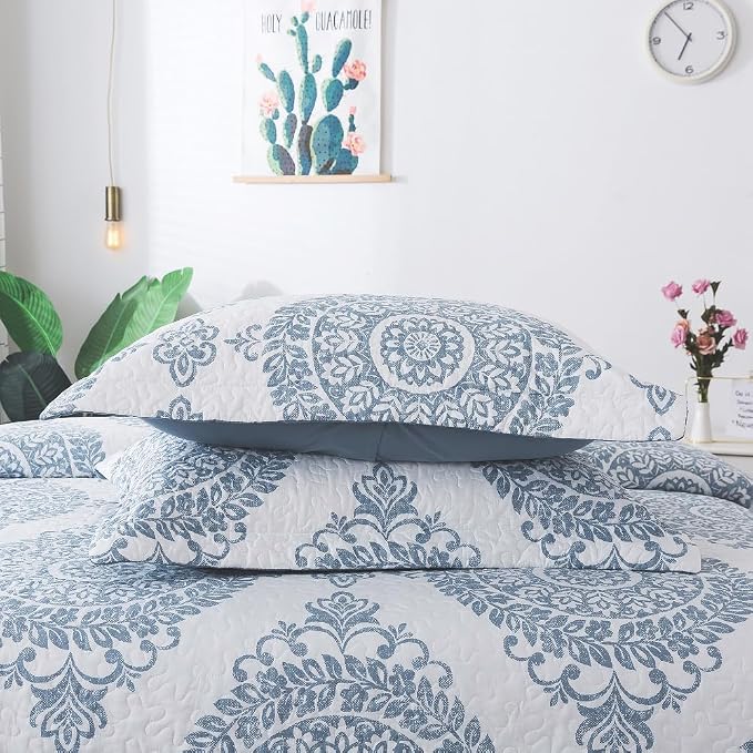 3-Piece Quilt Set Quilted Bedspread Lightweight Coverlet Set Floral Printed - Image 5