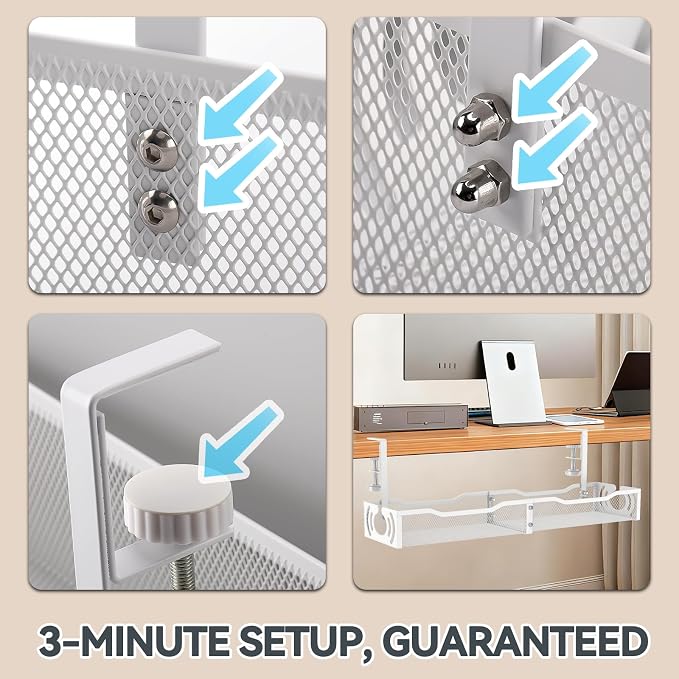 Cable Management, 25.3'' Under Desk Cable Management Tray No Drill | Metal - Image 6