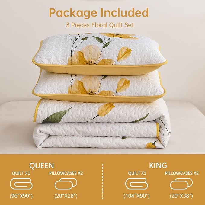 Mybedsoul Full/Queen Quilt Set Yellow, Reversible Polyester Coverlet Set - Image 8