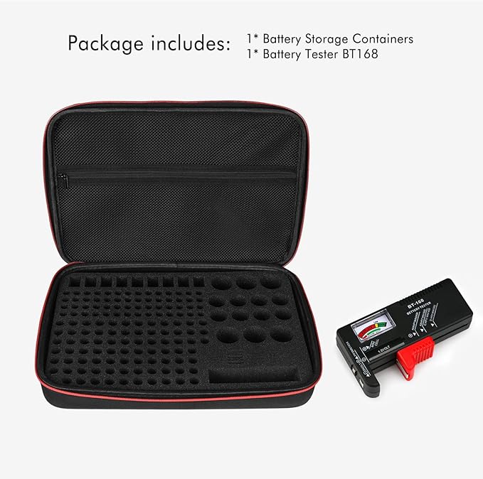 keabys Battery Organizer Holder Storage Case with Tester,Waterproof Carrying Case Bag,Battery Vault Box for Garage Organization Holds 199+ Batteries AA AAA C D 9V (Batteries are Not Included) (200+)