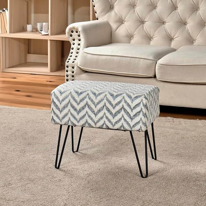 Home Soft Things Jacquard Chenille Ottoman, Arusha-Light Blue, Fuzzy Entry Way - Image 9