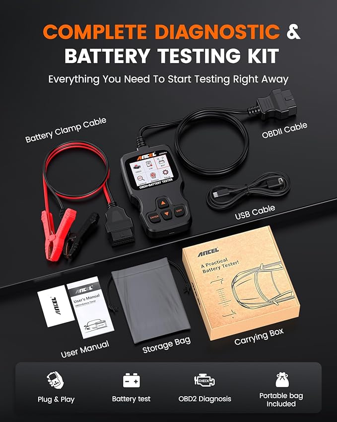 ANCEL AD310 Pro 2-in-1 OBD2 Scanner & Car Battery Tester, Diagnostic Tool with Bluetooth APP for iPhone & Android, Performance Test, Trip Analysis, Engine Health Self Check for All 1996+ Vehicles