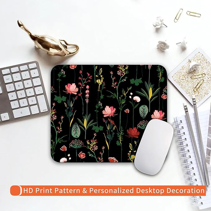 Armanza Square Mouse Pad Blooming Botanical Flowers,Personalized Premium-Textured Custom Mouse Mat Design,Washable Mousepad Cloth,Non-Slip Rubber Base Computer Mouse Pads for Wireless Mouse