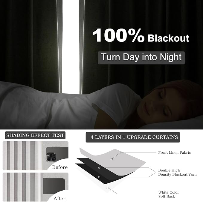 Topfinel 100 Inch Long Black Out Custom Drapery Panels, Light Grey Blackout - Image 6