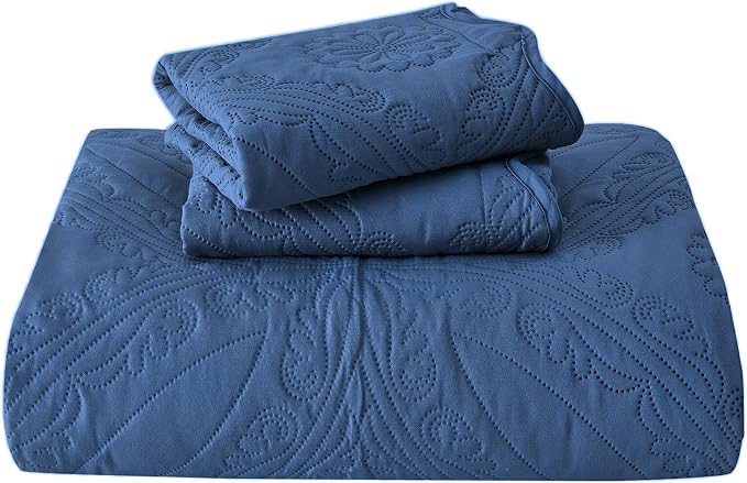 Kingnex Oversized King Bedspreads 128x120 Ultrasonic Quilted Navy | Extra Wide - Image 8