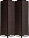 4 Panel Folding Room Divider, Woven Privacy Screen, Chocolate | Solid wood frame by cocosica