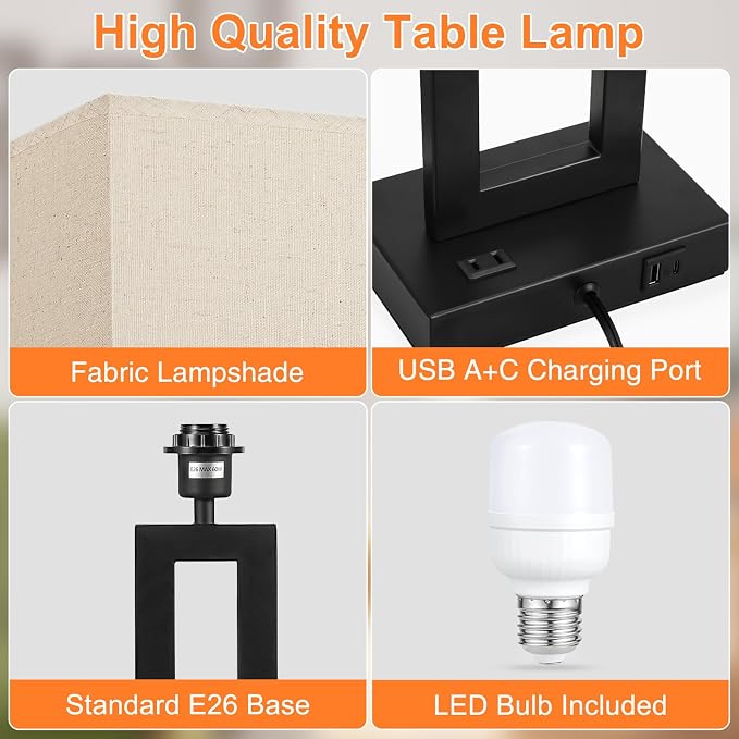 Seealle 26.3in Big Bedroom Table Lamps Set of 2 -Touch Control, 3 Way Dimmable - Image 3