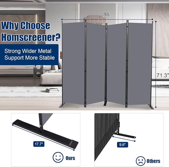 Room Divider 4 Panel-88''Wide, 6FT Room Dividers and Folding Privacy Screens | - Image 3