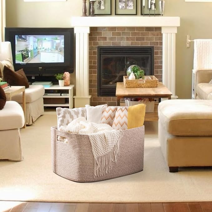 OIAHOMY XXLarge Rectangle Blanket Basket-96L, Cotton Woven Basket - Image 2