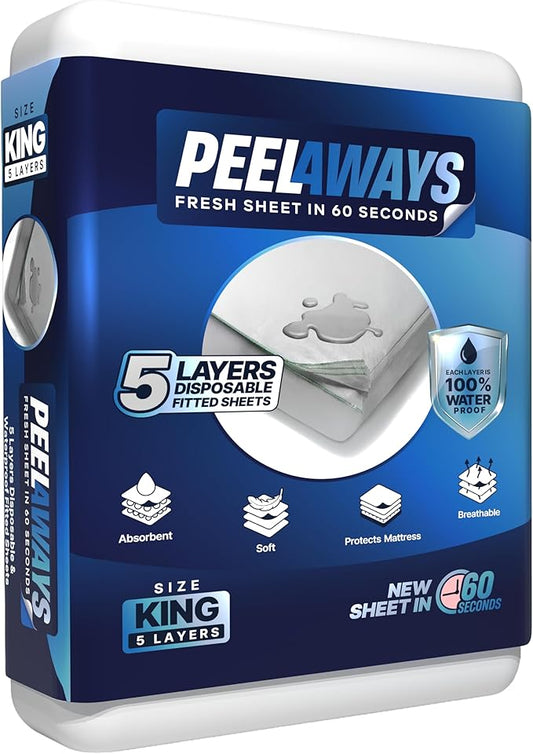 Peelaways Waterproof Disposable Bed Sheets – As Seen On Shark Tank | 5-Layer Absorbent Wellness Sheets for Elderly, Homecare, Hospital Use and Travel