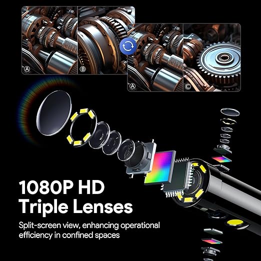 DEPSTECH 7'' IPS Endoscope Camera with Lights, 1080P Triple-Lens Digital Borescope Tool, Inspection Camera with Split Screen, Sound Recording, 16.5ft IP67 Waterproof Snake Cable, 180° Rotation View