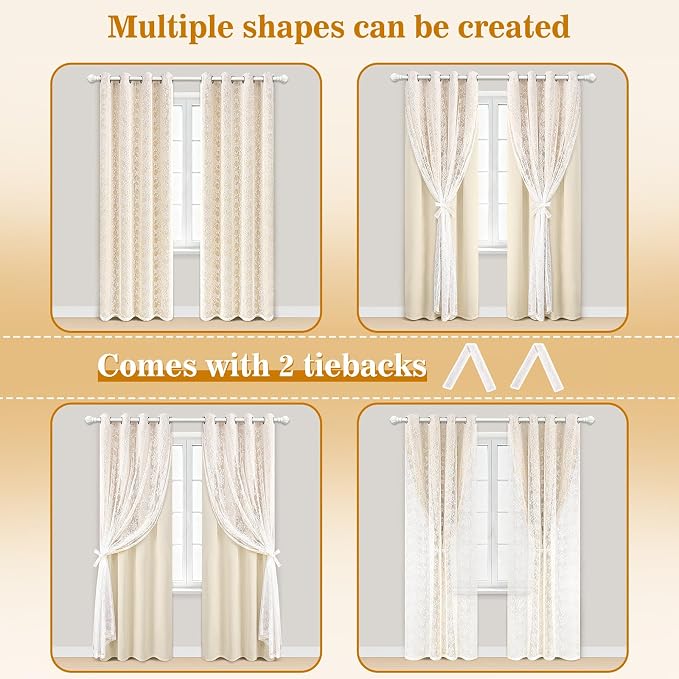 Yinhua Blackout Curtains for Bedroom Double Layer Beige Curtains for Living - Image 6