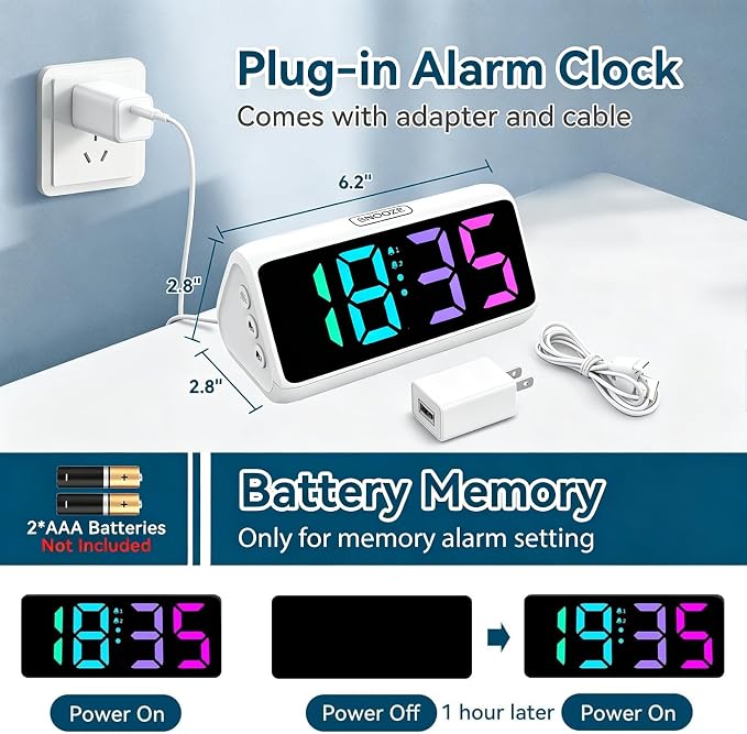 Loud Alarm Clock for Heavy Sleepers, RGB Alarm Clocks for Bedrooms Seniors Kids - Image 3