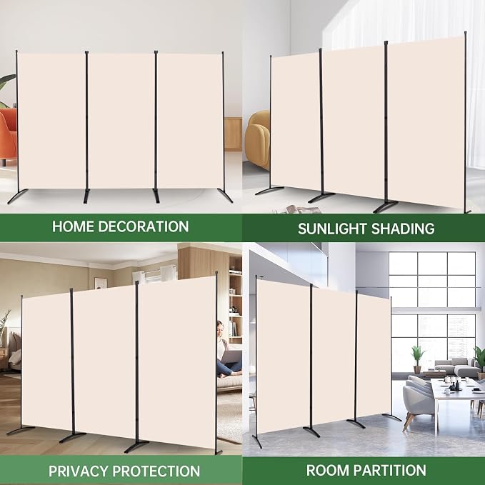 3 Panel Folding Room Divider, Sturdy Frame Freestanding Wall Divider | - Image 7
