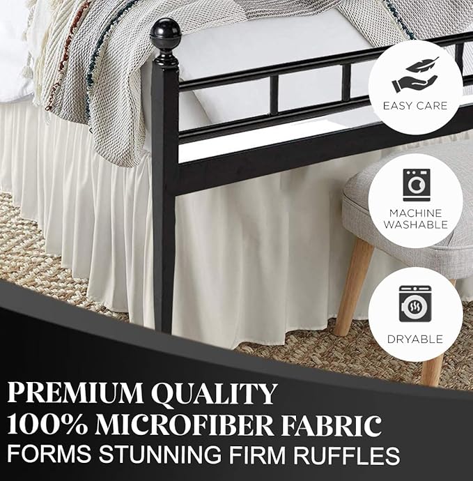 Ruffled Bed Skirt with Split Corners, Ivory, Full 12 Inch Drop Bedskirt, Hotel Quality Brushed Microfiber Wrinkle Free Dust Ruffle Bed Skirt Full Size
