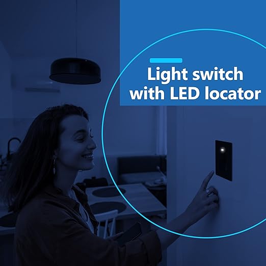 LIDER Minimalist Design Matte Finish Lighted Decorator Switch, Frameless Paddle Light Switch with Locator Light, Grounding Screw, 15A 125V, UL Listed, LS15-1P-BK2P, Black, 2 Pack