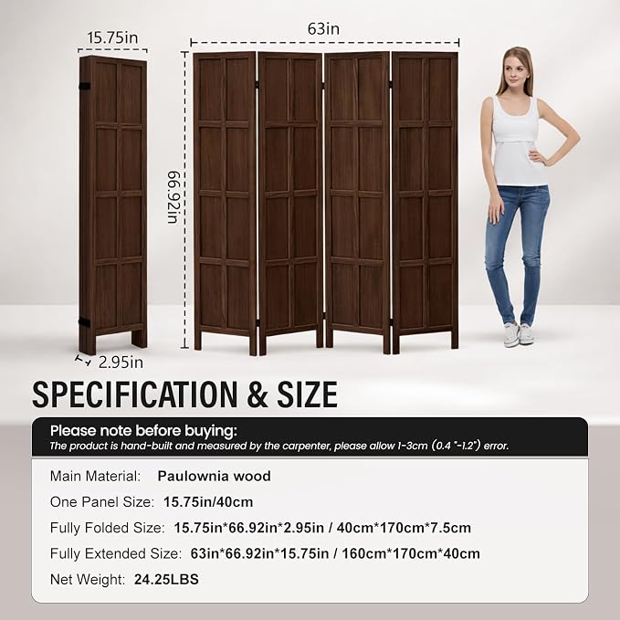 4 Panel Wood Room Divider and Folding Privacy Screen 67″, Freestanding Wall - Image 9