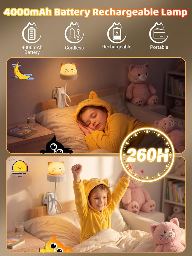 Cat Lamp, Dimmable RGB Clip on Light, Cute Desk Lamp Rechargeable Night Light | - Image 6