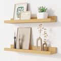 Floating Picture Ledge Shelves Set of 2, 16 Inch Solid Wood Wall Shelves by FunMemories