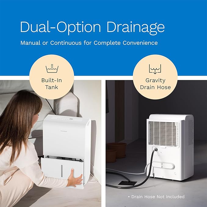 hOmeLabs Dehumidifier for Home, Office, Basements with Powerful Moisture Removal, Humidity Control, Auto Shut-off, Quiet Operation - 7,000 Sq Ft Wi-Fi (50 Pint MAX 120 Pint at 95°F, 90% RH)