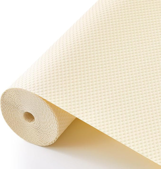 100% EVA Shelf Liner for Kitchen Cabinet, 12" x 120" Drawer Liners Non Adhesive Non Slip Waterproof Plastic Paper, Dresser Pantry Bathroom Refrigerator Protector, Cream
