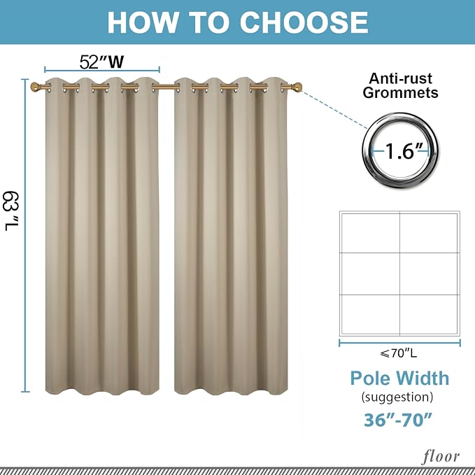 Diraysid Beige Grommet Blackout Curtains - Image 3