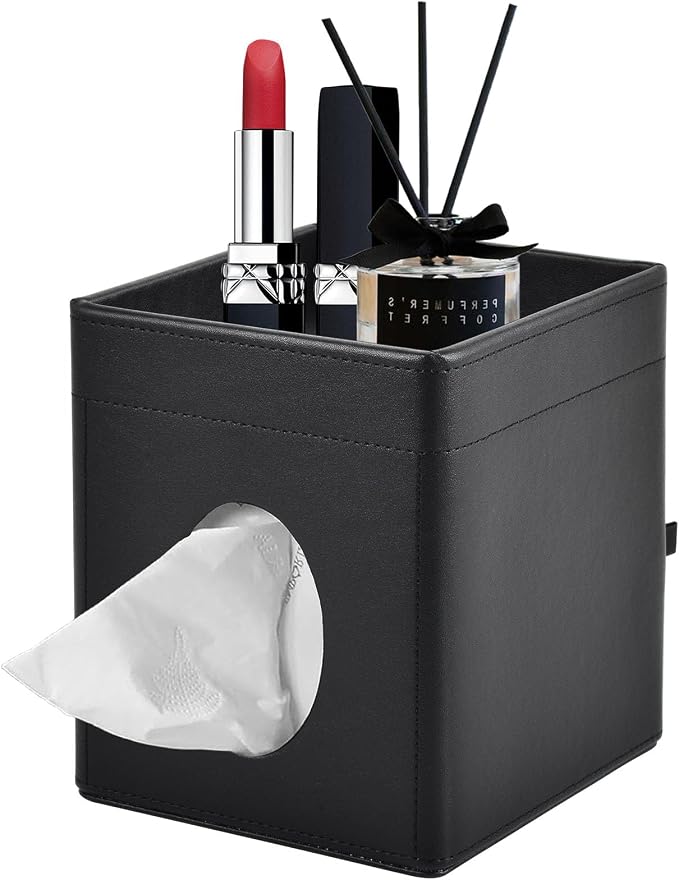 Tissue Box Cover Square Tissue Box Holder PU Leather Facial Tissues Organizer by XNONE