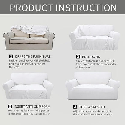 Easy-Going Stretch Sofa Slipcover 1-Piece Sofa Cover Furniture Protector Couch Soft with Elastic Bottom for Kids, Polyester Spandex Jacquard Fabric Small Checks (Sofa, Snow White)