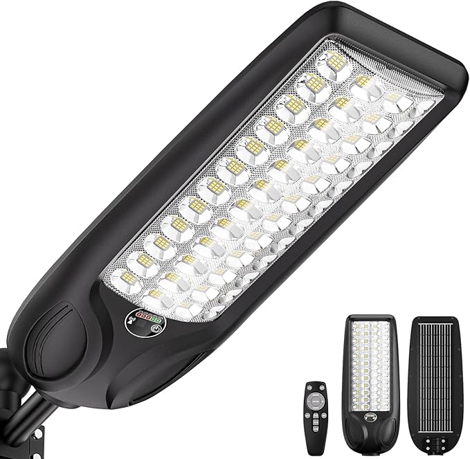 MMKT Solar Lights Outdoor, 12000W 3 Color Solar Street Light, Commercial Solar Parking Lot Light Waterproof Dusk to Dawn, Security Flood Lights with Motion Sensor for Yard, Basketball Court
