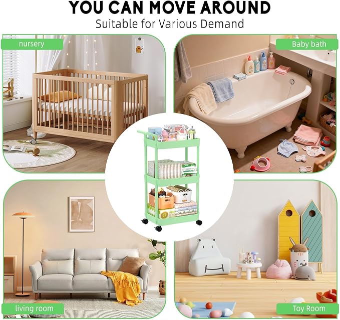 Volnamal Diaper Caddy, 3 Tier Rolling Cart - Image 4