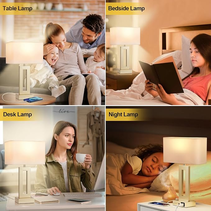 Gold Table Lamps Set of 2, 16.4" Bedside Lamps - Image 5
