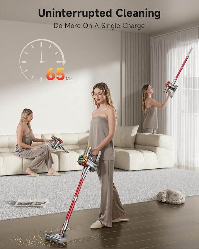 Aipoway Cordless Vacuum Cleaner 580W 50Kpa Vacuum Cleaners For Home, 65 Mins Battery Stick Vacuum Led Panel, Anti-Tangle, Self-Standing, 8-In-1 Lightweight Vacuum For Hardwood Floor/Carpet/Pet Hair -Y